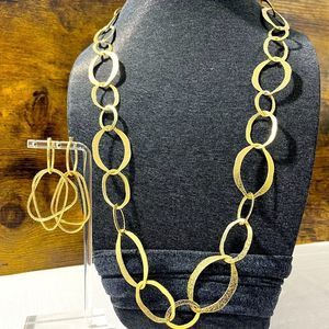 Long Goldtone Link Necklace w/ Earrings
